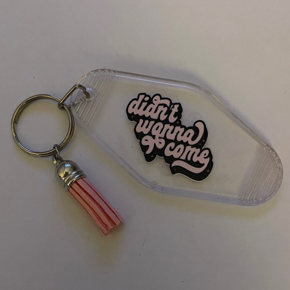Stylish Clear Keychain with Pink and Black Design